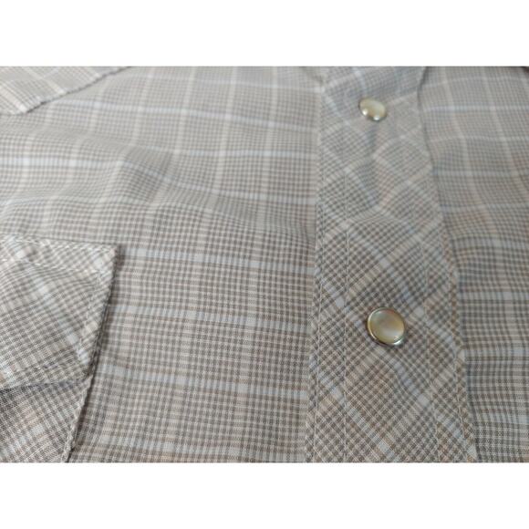 Wrangler Mens Large Short Sleeve Brown-ish Plaid Pearl Snap Shirt - Picture 5 of 11